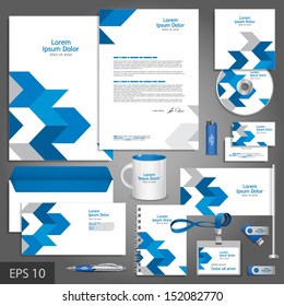 White corporate identity template with blue arrows. Vector company style for brandbook and guideline. EPS 10