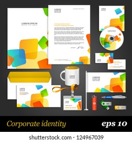 Weiße Corporate Identity-Vorlage mit Farbelementen. Vektor Firmenstil für Brandbook und Leitlinie. EPS10