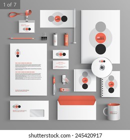 White corporate identity template design with red and gray round elements. Business stationery