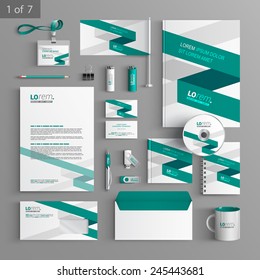 White corporate identity template design with green stripe. Business stationery