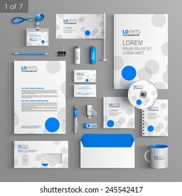 White corporate identity template design with blue and gray circles. Business stationery