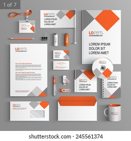 White corporate identity template design with red and gray square elements. Business stationery