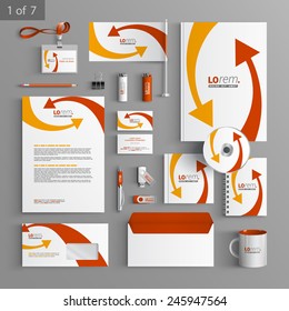 White corporate identity template design with red and yellow arrows. Business stationery