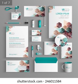 White corporate identity template design with color geometric pattern. Business stationery