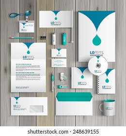 White corporate identity template design with blue drop. Business stationery