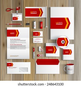 White corporate identity template design with red arrow. Business stationery