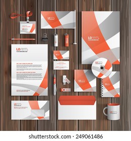 White corporate identity template design with gray and red art elements. Business stationery