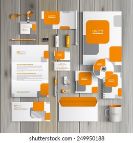 White corporate identity template design with orange and gray square shapes. Business stationery