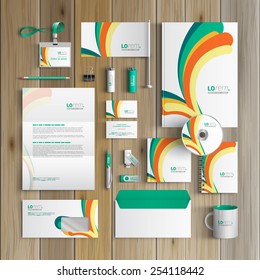 White corporate identity template design with green and orange shapes. Business stationery