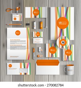 White corporate identity template design with color lines and orange shape. Business stationery