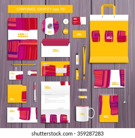 White corporate identity template design with stylish design and yellow, red, pink  abstract bruch elements. Documentation for business. Eps 10