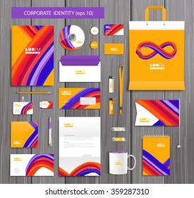 White corporate identity template design with stylish design and yellow, red, pink  abstract bruch elements. Documentation for business. Eps 10