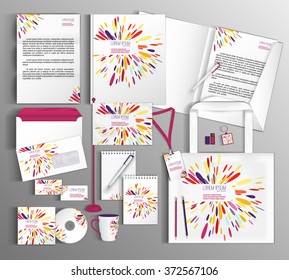 White corporate identity template design with multicolor spots. Business set stationery.