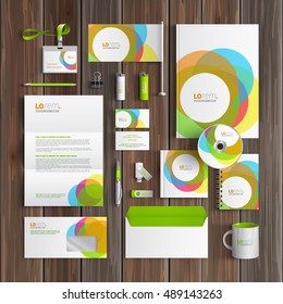 White corporate identity template design with color round elements. Business stationery