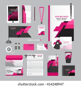 White corporate identity template with Orange origami elements. Vector company style for brandbook guideline and Pens mugs CDs books business cards letterhead flag Card Portfolio Tablet flash drive