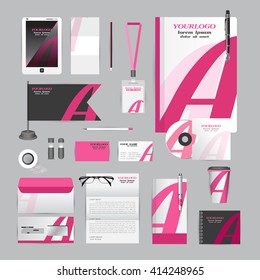 White corporate identity template with Orange origami elements. Vector company style for brandbook guideline and Pens mugs CDs books business cards letterhead flag Card Portfolio Tablet flash drive