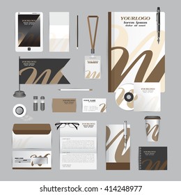 White corporate identity template with Orange origami elements. Vector company style for brandbook guideline and Pens mugs CDs books business cards letterhead flag Card Portfolio Tablet flash drive