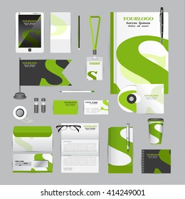 White corporate identity template with Orange origami elements. Vector company style for brandbook guideline and Pens mugs CDs books business cards letterhead flag Card Portfolio Tablet flash drive