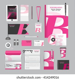 White corporate identity template with Orange origami elements. Vector company style for brandbook guideline and Pens mugs CDs books business cards letterhead flag Card Portfolio Tablet flash drive