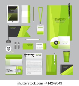 White corporate identity template with Orange origami elements. Vector company style for brandbook guideline and Pens mugs CDs books business cards letterhead flag Card Portfolio Tablet flash drive