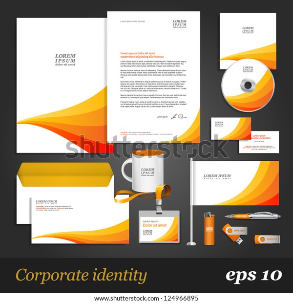 White corporate identity template with orange stripes. Vector company