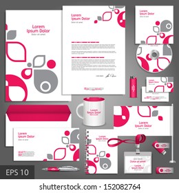 White corporate identity template with pink and gray design elements. Vector company style for brandbook and guideline. EPS 10