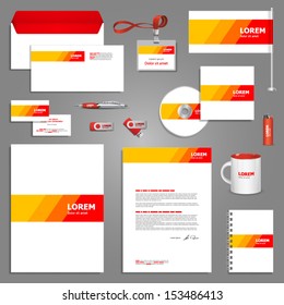 White corporate identity template with red and orange elements. Vector company style for brandbook and guideline. EPS 10