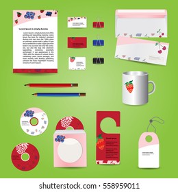 White corporate identity template with red pink and blue elements. Vector company style for brandbook  guideline. EPS 10