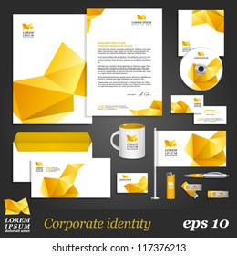 White corporate identity template with yellow origami elements. Vector company style for brandbook and guideline. EPS 10