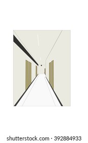 white corridor in building, condo, hotel, hospital with rooms. vector