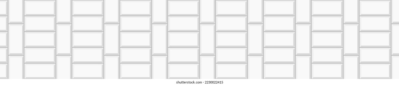 White corridor tile pattern. Stone or ceramic brick wall background. Kitchen backsplash mosaic texture. Bathroom, shower or toilet floor decoration. Causeway layout. Vector flat illustration