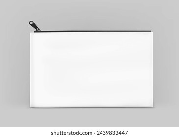 White cosmetic bag with zip lock mockup. Vector illustration isolated on grey background. Great for your design. EPS10.