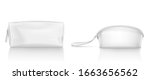 White cosmetic bag with zipper for makeup and beauty tools. Vector realistic mockup of blank fabric pouch with zip for toiletry, soap and body care products. Small beauticians for travel