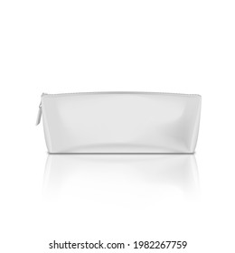 White Cosmetic Bag With Zipper. Makeup And Beauty Tools Package. EPS10 Vector