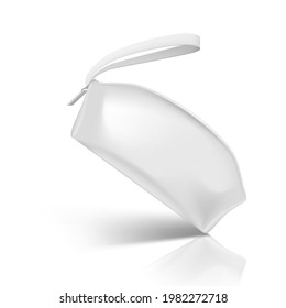 White Cosmetic Bag With Zipper. Makeup And Beauty Tools Package. EPS10 Vector