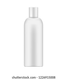 White cosmetic bottle with disc top cap, realistic mockup. Beauty skin care product package, vector mock-up.