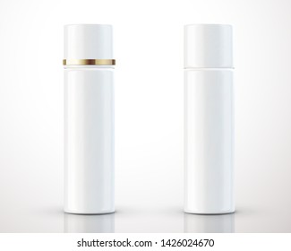 White cosmetic bottles package isolated on background in 3d illustration