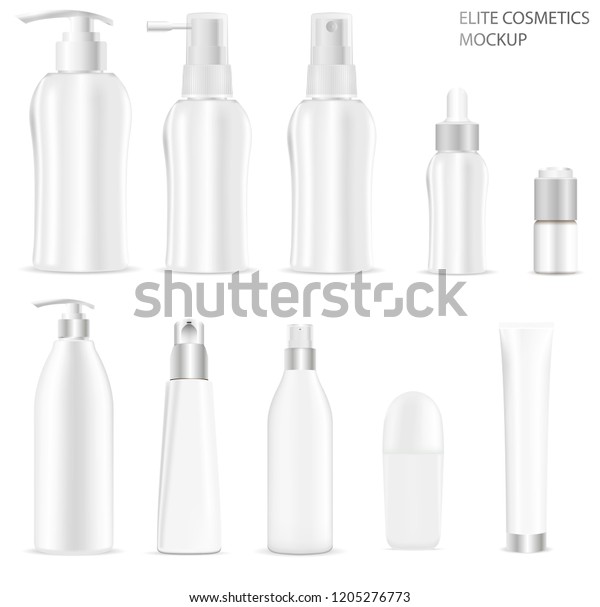 Download White Cosmetic Bottles Packaging Mockup Set Stock Vector Royalty Free 1205276773