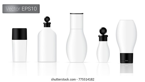 White Cosmetic Bottles Set Background Illustration