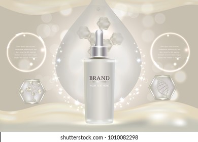 White cosmetic container with advertising background ready to use, luxury skin care ad design. illustration vector.
