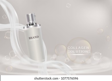 White cosmetic container with advertising background ready to use, luxury skin care ad, vector illustration.