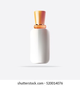 White Cosmetic Container with Orange Cap. Vector Illustration. Isolated Bottle for Mock Up.