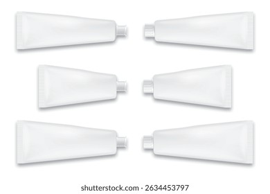 White cosmetic tube mockups for product packaging, branding, and presentation.