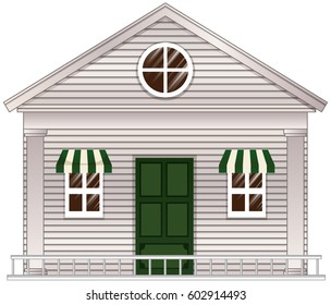 White cottage with green door illustration