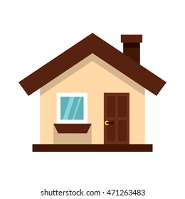 White cottage icon in flat style on a white background