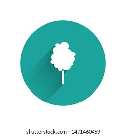 White Cotton candy icon isolated with long shadow. Green circle button. Vector Illustration