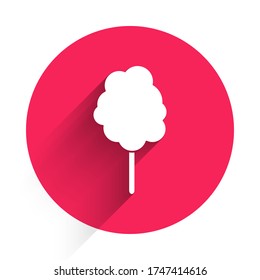 White Cotton candy icon isolated with long shadow. Red circle button. Vector Illustration