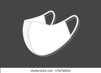 White cotton cloth mask covid19 vector. Cotton fabric handmade.Homemade protective face mask.