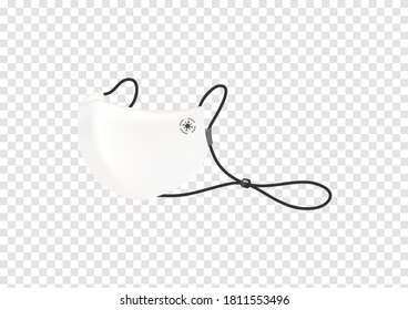 white cotton face mask with long strap and virus logo to protect corona virus Covid19 vector isolated on transparency background