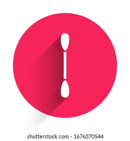 White Cotton swab for ears icon isolated with long shadow. Red circle button. Vector Illustration